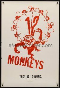 5w032 12 MONKEYS teaser DS 1sh '95 Terry Gilliam directed sci-fi, cool logo artwork!