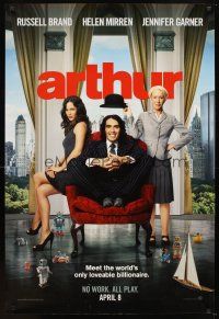 5w072 ARTHUR teaser DS 1sh '11 Russell Brand, Helen Mirren, Jennifer Garner!