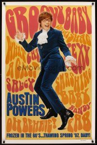 5w075 AUSTIN POWERS: INT'L MAN OF MYSTERY teaser 1sh '97 Mike Myers is frozen in the 60s!