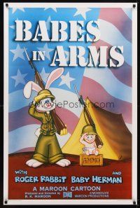 5w082 BABES IN ARMS Kilian 1sh '88 Roger Rabbit & Baby Herman in Army uniform with rifles!
