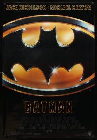 5w098 BATMAN style D int'l glossy teaser 1sh '89 directed by Tim Burton, cool image of Bat logo!
