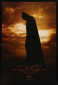 5w104 BATMAN BEGINS June 17 style teaser DS 1sh '05 Christian Bale as the Caped Crusader!