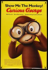 5w222 CURIOUS GEORGE DS 1sh '06 Will Ferrell & Drew Barrymore, art of cute monkey!