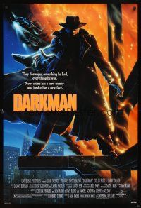5w236 DARKMAN DS 1sh '90 Sam Raimi, cool artwork of masked hero Liam Neeson!