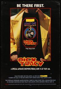 5w249 DICK TRACY advance DS 1sh '90 Warren Beatty, wear the shirt, see the movie first!