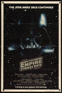 5w008 EMPIRE STRIKES BACK advance 1sh '80 cool c/u image of Darth Vader head floating in space!