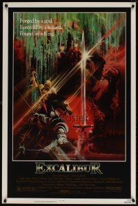 5w286 EXCALIBUR 1sh R80s John Boorman, cool medieval fantasy sword artwork by Bob Peak!