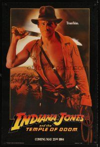 5w428 INDIANA JONES & THE TEMPLE OF DOOM teaser 1sh '84 c/u of Harrison Ford, trust him!