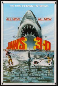 5w450 JAWS 3-D 1sh '83 great Gary Meyer shark artwork, the third dimension is terror!