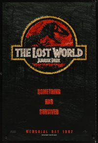 5w455 JURASSIC PARK 2 teaser DS 1sh '96 The Lost World, something has survived!