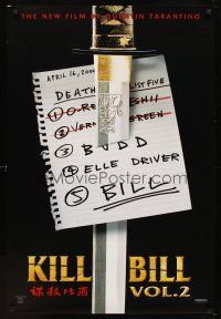 5w459 KILL BILL: VOL. 2 teaser 1sh '04 Quentin Tarantino, cool image of katana through hit list!