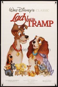 5w466 LADY & THE TRAMP 1sh R86 Walt Disney romantic canine dog classic cartoon!