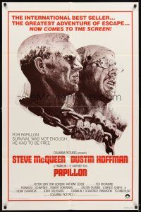 5w590 PAPILLON 1sh R80 art of prisoners Steve McQueen & Dustin Hoffman by Tom Jung!