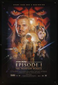 5w023 PHANTOM MENACE style B DS 1sh '99 Star Wars Episode I, cool Struzan art of cast!