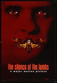 5w670 SILENCE OF THE LAMBS style B teaser DS 1sh '90 creepy Anthony Hopkins with moth over mouth!