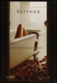 5w677 SLITHER teaser DS 1sh '06 great image of slimy creatures attacking woman in bath!