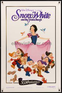 5w681 SNOW WHITE & THE SEVEN DWARFS foil 1sh R87 Walt Disney animated cartoon fantasy classic!