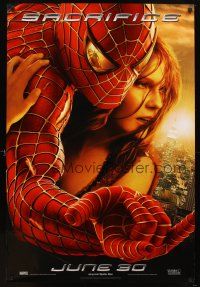 5w689 SPIDER-MAN 2 teaser DS 1sh '04 cool image of Tobey Maguire & Kirsten Dunst, sacrifice!