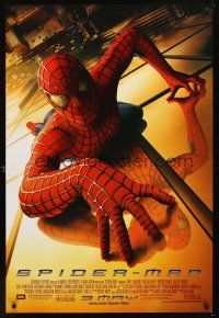 5w687 SPIDER-MAN advance DS 1sh '02 Tobey Maguire crawling up wall, Sam Raimi, Marvel Comics!