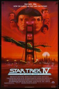 5w701 STAR TREK IV 1sh '87 cool art of Leonard Nimoy & William Shatner by Bob Peak!