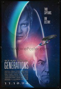 5w705 STAR TREK: GENERATIONS advance 1sh '94 Stewart as Picard & Shatner as Kirk, two captains!