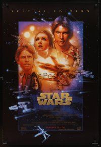 5w005 STAR WARS style B advance DS 1sh R97 George Lucas classic sci-fi epic, great art by Struzan!