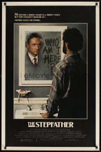 5w708 STEPFATHER 1sh '86 psycho killer Terry O'Quinn at mirror wondering, Who am I here!
