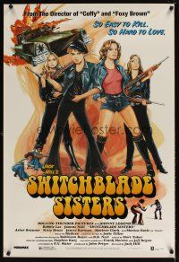 5w717 SWITCHBLADE SISTERS 1sh R96 Jack Hill, fantastic art of sexy bad girl gang with guns!