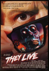 5w732 THEY LIVE DS 1sh '88 Rowdy Roddy Piper, John Carpenter, cool horror image!