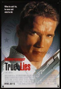 5w755 TRUE LIES style A advance 1sh '94 cool close-up of Arnold Schwarzenegger!