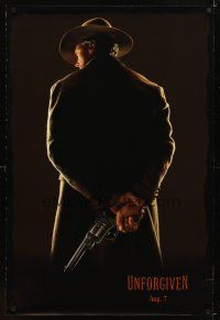 5w766 UNFORGIVEN dated teaser DS 1sh '92 classic image of gunslinger Clint Eastwood w/back turned!