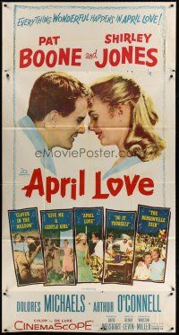 5s578 APRIL LOVE 3sh '57 full-length romantic art of Pat Boone & sexy Shirley Jones!