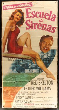 5s588 BATHING BEAUTY Spanish/U.S. style B 3sh '44 art of Red Skelton & sexy Esther Williams in swimsuit!
