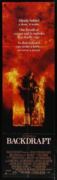 5s006 BACKDRAFT door panel '91 firefighter Kurt Russell in blazing fire, directed by Ron Howard!