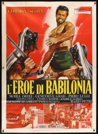 5s389 BEAST OF BABYLON AGAINST THE SON OF HERCULES Italian 1p '63 art of strongman Gordon Scott!
