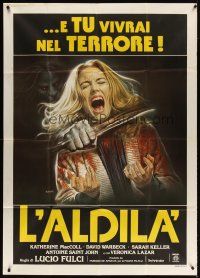 5s390 BEYOND Italian 1p '81 Lucio Fulci, disturbing art of girl getting throat slashed by Sciotti!