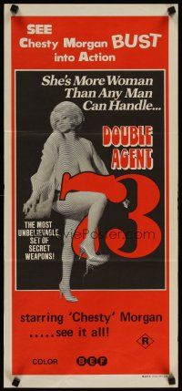 5t664 DOUBLE AGENT 73 Aust daybill '74 Chesty Morgan is more woman than any man can handle!