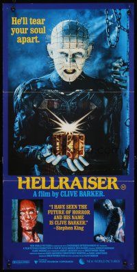 5t756 HELLRAISER Aust daybill '87 Clive Barker horror, Pinhead, he'll tear your soul apart!