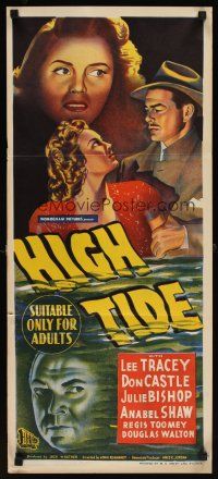 5t762 HIGH TIDE Aust daybill '47 Lee Tracy, Don Castle, Julie Bishop, Anabel Shaw, cool title art!