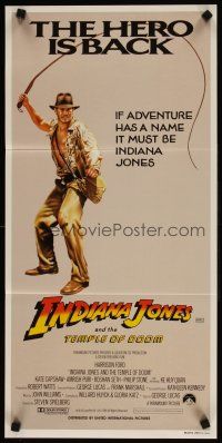 5t782 INDIANA JONES & THE TEMPLE OF DOOM Aust daybill '84 art of Harrison Ford, the hero is back!