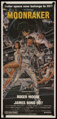 5t849 MOONRAKER Aust daybill '79 art of Roger Moore as James Bond & sexy Lois Chiles by Goozee!