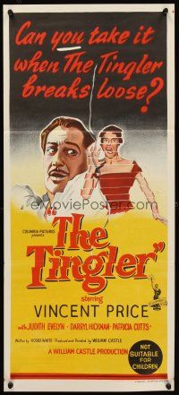 5t970 TINGLER Aust daybill '59 Vincent Price, directed by William Castle, cool stone litho art!
