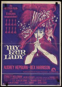 5t248 MY FAIR LADY German 16x23 R69 classic art of Audrey Hepburn & Rex Harrison by Bob Peak!