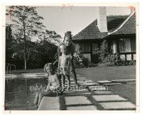 5x036 ALAN LADD 8x10 still '50s with his two youngest kids outside their home by the pool!