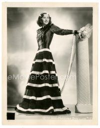 5x079 BARBARA STANWYCK 8x10 still '30s full-length wearing cool dress with incredible skirt!