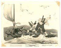 5x656 PINOCCHIO 8x10 still '39 Disney, great cartoon image with Figaro & Gepetto on raft!
