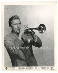 5x906 YOUNG MAN WITH A HORN 8x10 still '50 great c/u of jazz man Kirk Douglas playing trumpet!