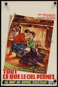 5z011 ALL THAT HEAVEN ALLOWS Belgian '55 romantic art of Rock Hudson & Jane Wyman by fireplace!