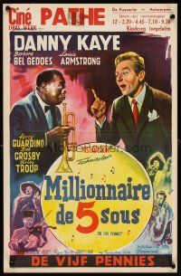 5z094 FIVE PENNIES Belgian '59 great artwork of Danny Kaye, Louis Armstrong & Barbara Bel Geddes!