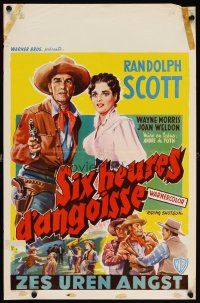 5z203 RIDING SHOTGUN Belgian '54 Belinsky art of cowboy Randolph Scott with gun & Joan Weldon!